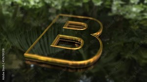 B Logo Animation, B golden logo letter and 3D alphabet animation for kids' learning or commercial use, eye-catching and attractive motion, look like 4D animated video with natural reflection.
