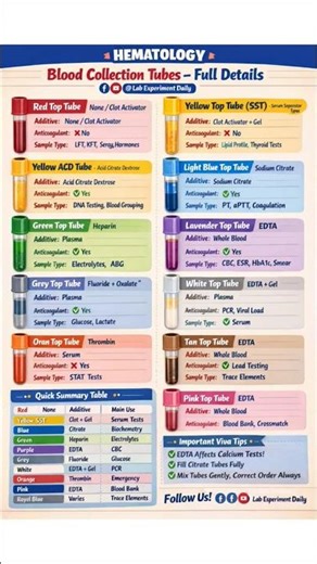 Different Blood Collection Tubes & Their Uses | Medical Lab Quick Revision🧪 #bloodvials