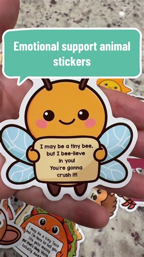 Emotional support animal stickers are a great way to work on emotional regulation, self confidence, positive affirmations and more. #stickers #mentalhealth #emotionalregulation #positivity #selfaffirmation
