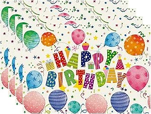 XCHI Happy Birthday Colorful Balloons Confetti Stars Placemats Set of 4 Table Mats Table Decorations 12x18 Inch