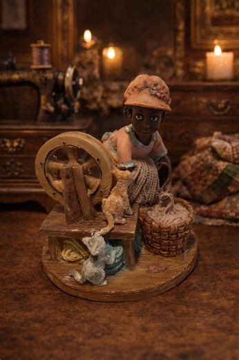 Vintage Black Americana Spinning Wheel Figurine, African American Folk Art Sewing Scene, Nostalgic Heritage Decor Southern Collectible EB6 - Etsy