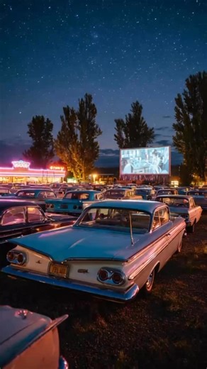 Before streaming. Before phones. Before the world sped up… Friday nights looked like this. A giant movie screen under the stars, classic cars lined up in rows, popcorn steam rising in the summer air, and a whole generation falling in love from the backseat of a ’60 Impala. If this clip made you feel anything… share it so someone else remembers too. #1960s #DriveInMovies #RetroVibes #VintageAmerica #StoriesWithColleen #NostalgiaReels #OldSoul #HistoryReels #Americana #ThrowbackVibes #VintageLife 
