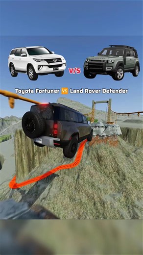 Toyota Fortuner 🆚 Defender jump and break test 🚙🚧 in BeamNG.drive