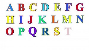 Multicolored English alphabet appearing letter by letter on the white background