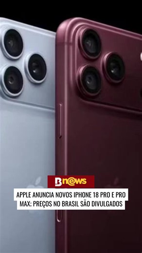 📱🍎 Novidades no mundo da tecnologia! A Apple anunciou os novos iPhone 18 Pro e 18 Pro Max, que chegam com novidades nas câmeras, novo chip A20 Pro, sistema de resfriamento com câmara de vapor e recursos de inteligência artificial. No Brasil, os preços também já foram divulgados: o iPhone 18 Pro parte de R$ 11.999, enquanto o Pro Max começa em R$ 12.999. Nas versões com 2 TB de armazenamento, os valores chegam a R$ 20.999 e R$ 21.999, respectivamente. E aí, você pagaria esse valor em um iPhone?