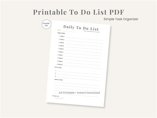 Printable to Do List PDF, Daily Work Planner, Simple Task Organizer - Etsy