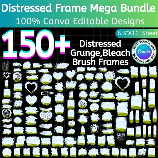 Distressed Grunge Canva Frames Bundle, Editable Distressed Photo Frames, Bleach & Grunge Border Frames, Drag and Drop Photo Template - Etsy