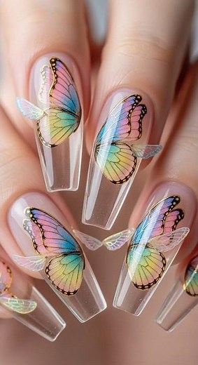 3D Butterfly Glass Nails – Transparent Iridescent Butterfly Nail Art #shorts