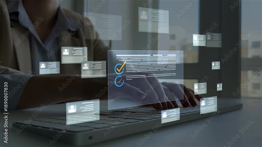 Employees must complete online survey form with answer test questions. Human resources and management employment.Digital questionnaire and business communication concept.