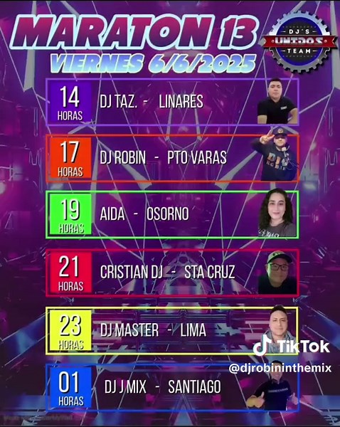 Viernes 6 Maraton 13 @Dj'sUnidosTeam🪣 Mas de 14 Horas de Musica Sin Parar @Dj.TaZ🇨🇱🪣🚀𝓕𝓥 ♛ @Dj Robin In The Mix @Aida Campusano 🤲😻🎶🎧👑 @CRISTIAN DJ (elabsurdo_2) @Dj MasteR - Mixes & Remixes! @DJ _ J _ MIX 🔥💙 Audio : Afrika Bambaataa - Feel the Vibe By @Dj DaniBeats ft Dj Robin 🔥