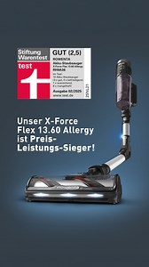 Unser X-Force Flex 13.60 Allergy wurde von Stiftung Warentest ganz genau unter die Lupe genommen. 🔋⚡ Insgesamt wurden 14 kabel- und beutellose Akku-Staubsauger getestet. Und nur drei von ihnen erhielten das Qualitätsurteil GUT – so auch unser mit 2,5 bewerteter Rowenta Helfer. 🤍 Er überzeugte besonders durch sein gutes Preis-Leistungs-Verhältnis und seine starke Saugleistung von 150 Air Watt. 💨 Außerdem zeichnet sich der X-Force Flex 13.60 Allergy durch folgende Features aus: ✨ Langlebiger Ak