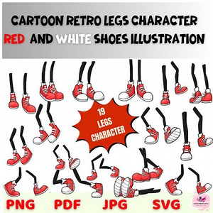 Cartoon Retro Legs Character red  and White Shoes Illustration
