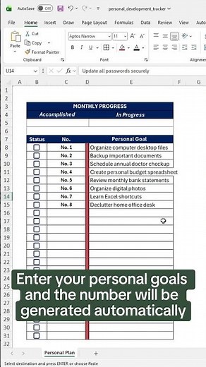 How to create a personal progress tracker in Excel. ✅