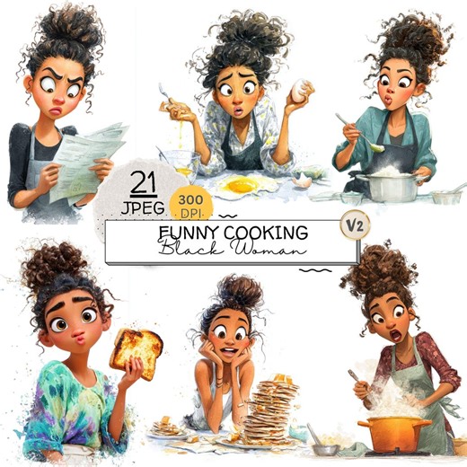 Cooking Black Woman Jpeg Clipart Bundle, Funny Black Girl Chef Cartoon, Kitchen Cooking, Crafts, Projects - Etsy