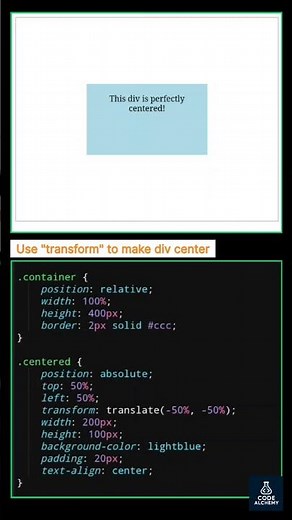 How to make div center #html #css #coding #shorts | Code Alchemy