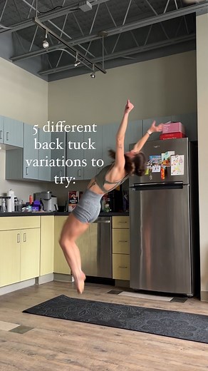 lauren on Instagram: "when you’re bored of normal standing tucks or feel like switching things up- try these 5 different tuck variations! (i tried to put them in order of difficulty) sports bra is from @design.kontrol - - - #gymnast #gym #flips #flipping #tumbling #tumble #gymnastics #acro #calisthenics #cheer #backflip #backtuck #backflips #backflipvariation #tumbler #strength #flexibility #skills #newskill #trythis #handstand #handbalancing #backhandspring #standingtuck #fitness"