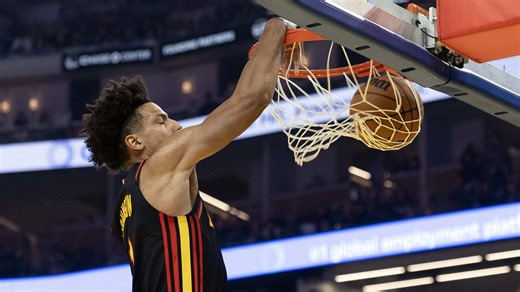 Hawks' Jalen Johnson soars through air for thunderous dunk vs. Warriors