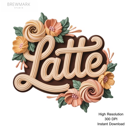 3D Clay Latte PNG, Pastel Floral Coffee Clipart, Sublimation (instant Download) - Etsy