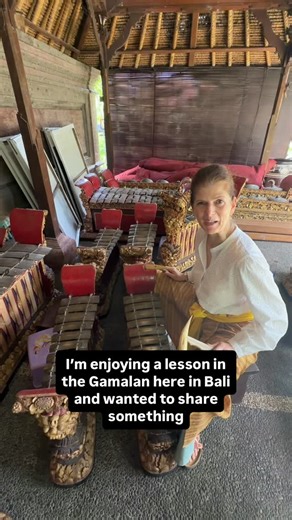 Monique Mead on Instagram: "I got my first Balinese gamelan lesson on the gangsa today. Gangsa is the standard Balinese metallophone with bronze keys mounted over resonators, played with a mallet. They’re always played in pairs: male and female. Pengumbang is slightly lower-pitched, often described as male. Pengisep is slightly higher-pitched, often described as female. Together they create ombak. Neither is complete alone. Ombak is the shimmer you hear when two notes played simultaneously are t