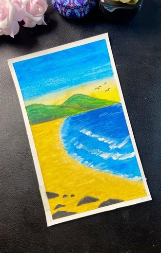 Easy Beach Sunset Drawing with Oil Pastels 🌅 | Drawing Tutorial for Beginners #shorts #viral #art