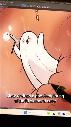 How to draw a ghost exploring a humid diamond cave 💎 👻