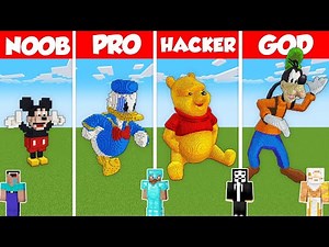 DISNEY STATUE HOUSE BUILD CHALLENGE - Minecraft Battle: NOOB vs PRO vs HACKER vs GOD / Animation