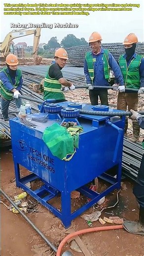 Workers Bending Giant Rebar with a Powerful Machine : How This Tool Works