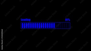Cyberpunk loading bar animation 4k motion video, Futuristic uploading progress bar isolated on black background. Computer cyberpunk loading screen.