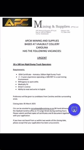 100 Ton Rigid Dump Truck Operator Job Opportunities