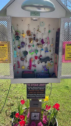 Someone decided to take the donation box and the full sticker box home with them. I guess they needed it more than we did. 😡😒 #stolen #jerks #keychainlibrary #keychains #trinkets