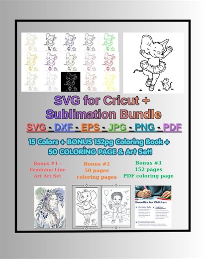 Ballet Elephant SVG Bundle, Coloring Pages, Sublimation Files (svg, Dxf, Eps, Png, Jpg, Pdf) - Etsy