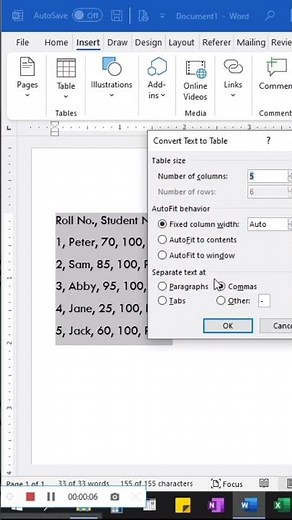 Convert CSV Text to Table - MS Word 2021 #shorts #viral #youtubeshorts