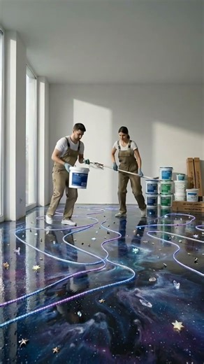 Glowing Galaxy Epoxy Floor with LED Lights ✨ | Satisfying Resin Transformation