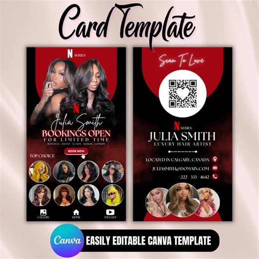 Minimalist Business Card Template, Beauty Salon Card for Wig, Braid Stylists, Hair Stylist, Lashes, Nail Tech, Luxury Modern, Canva Editable - Etsy