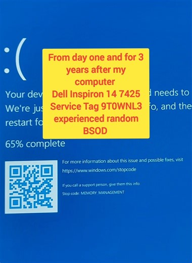 BSOD, Support and Diagnostic issue with DELL Inspiron computer caused by memory stick.