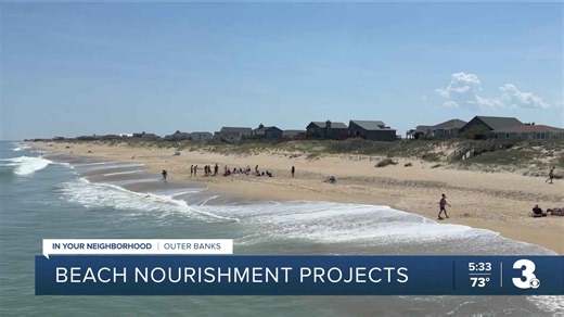Beach nourishment equipment being staged in Nags Head for summer project