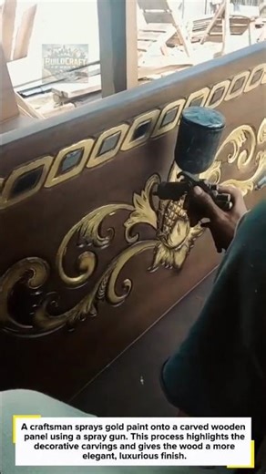 Gold Spray Finishing on Carved Wood Panel #woodworking #spraypainting #furniture