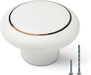 10PCS Kitchen Cabinet Knobs and Pulls - Round White Dresser Knobs and Handles with Screws - Vintage White Ceramic - 38mm/1.5