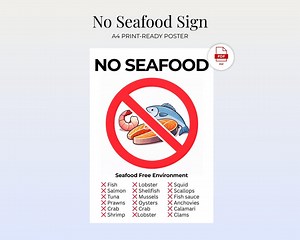 No Seafood Sign Printable A4 | Seafood Free Environment Poster | Allergy Warning Sign for Home, Office & Shared Spaces | PDF - Etsy Canada