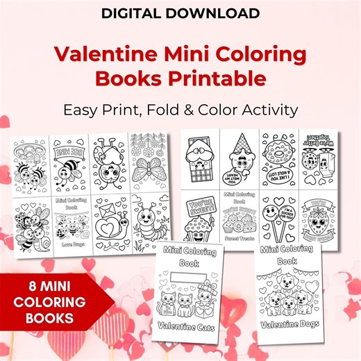 Valentine Mini Coloring Books Printable, Print and Fold Activity for Kids - Etsy UK