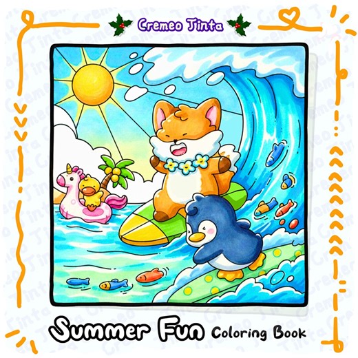 Summer Fun Coloring Book | 40 Sunny Pages   10 Free Pages, Cute Beach Days, Poolside Vibes & Cozy Summer Scenes, Printable PDF for Adults - Etsy