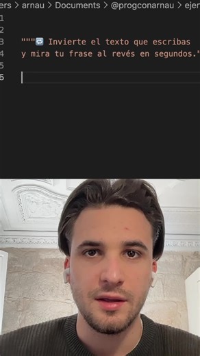 🔥 Este truco en Python te dará la vuelta la cabeza (literalmente) Escribes una frase… y Python la pone DEL REVÉS en segundos 🤯 Parece magia negra, pero es un simple bucle que todo programador debería dominar. Si no entiendes esto, aún no controlas los strings. #Python #Programacion #Codigo #AprendePython #DevLife