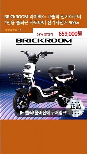 BRICKROOM 라이덱스 고출력 전기스쿠터 2인용 출퇴근 자토바이 전기자전거 500w