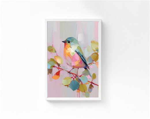 Pastel Bird Wall Art, Songbird Illustration, Soft Colorful Bird Print, Calm Feminine Nature Wall Decor, Digital Download - Etsy