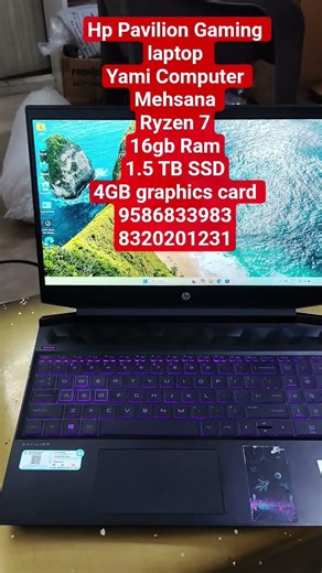 Hp Pavilion Gaming laptop Ryzen 716gb Ram1.5 TB SSD4GB graphics card #mehsana #patan #chansama