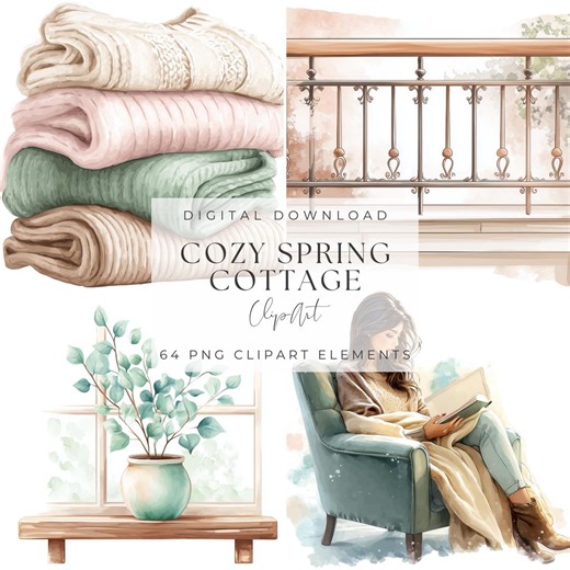 Cozy Spring Cottage Clipart – Watercolor Journaling Graphics (digital Download) - Etsy