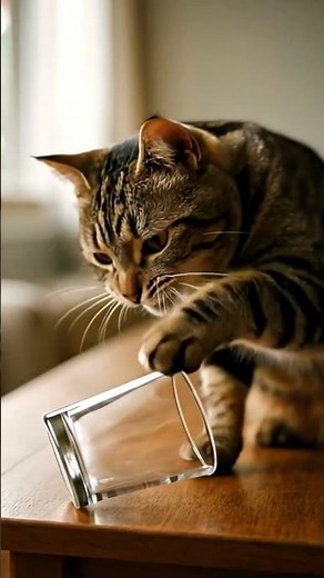 😱 😱Cat Pushes glass Off the Table | Scary Funny Cat Shorts