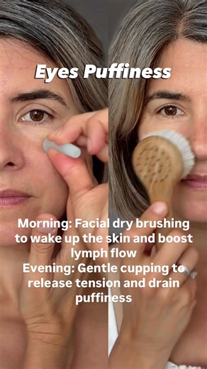 In the morning: I do a few strokes of facial dry brushing to wake up my skin, get the lymph moving, and feel refreshed. In the evening: I switch to gentle cupping, especially around the eyes, to release tension and drain puffiness. It’s such a small thing, but it makes a big difference—inside and out. Comment GLOWUP for the link to the brushes and facial cups | The Facial Cupping Expert