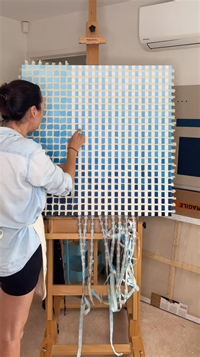 Liz Bell on Instagram: "A little tape peel to start the day … #tapepeel #satisfying #studiotime #gridart #artwithedge"