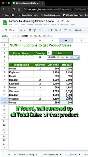 SUMIF Function in Google Sheets